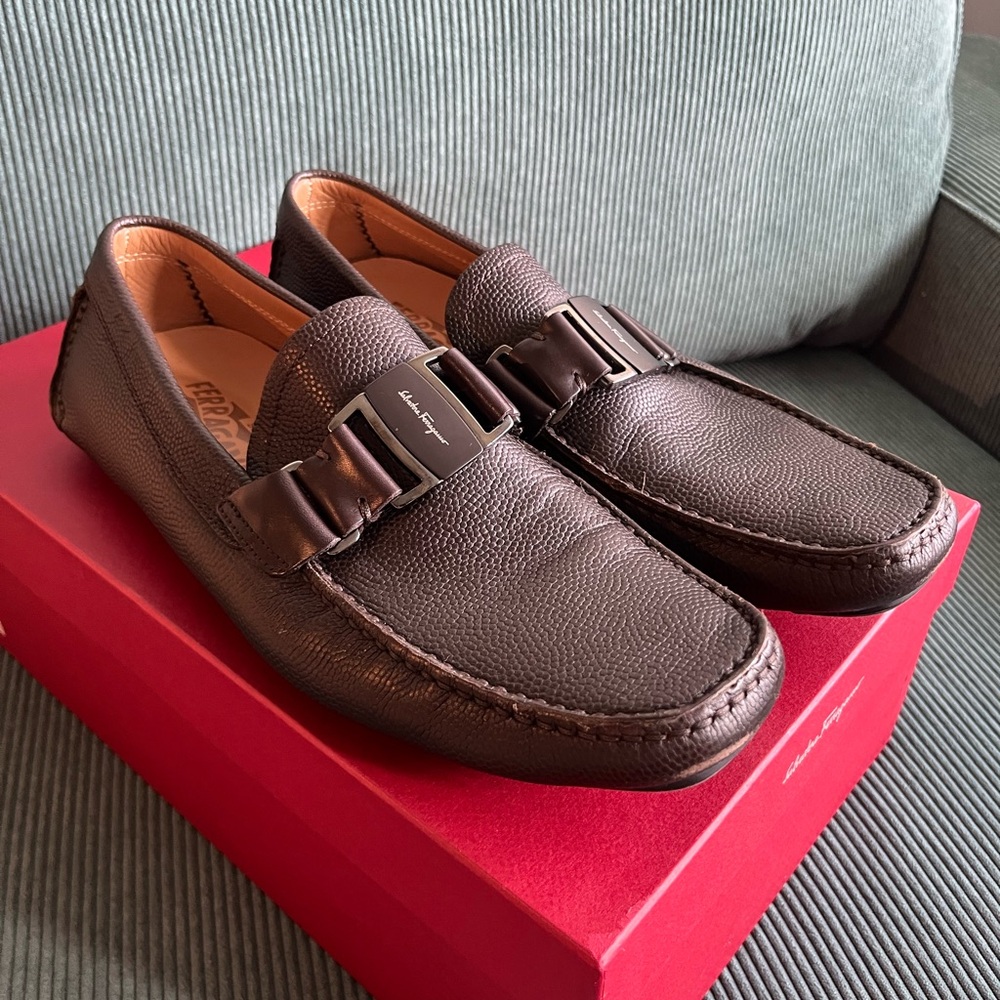 Salvatore Ferragamo Dark Brown Leather Slip-Ons